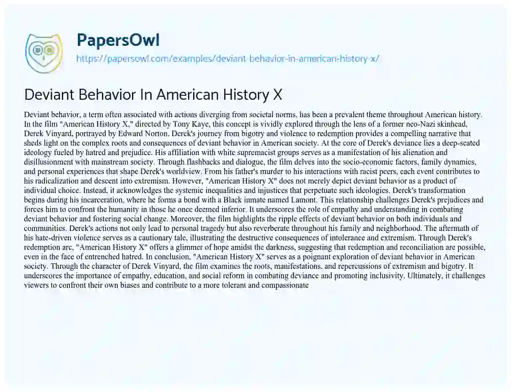 Essay on Deviant Behavior in American History X