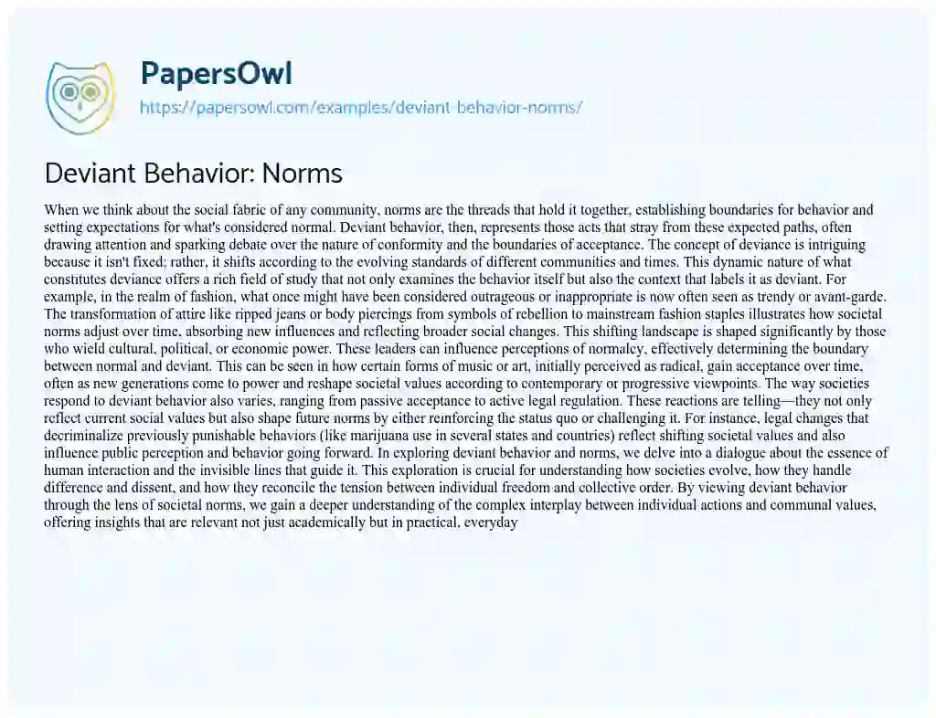 Essay on Deviant Behavior: Norms