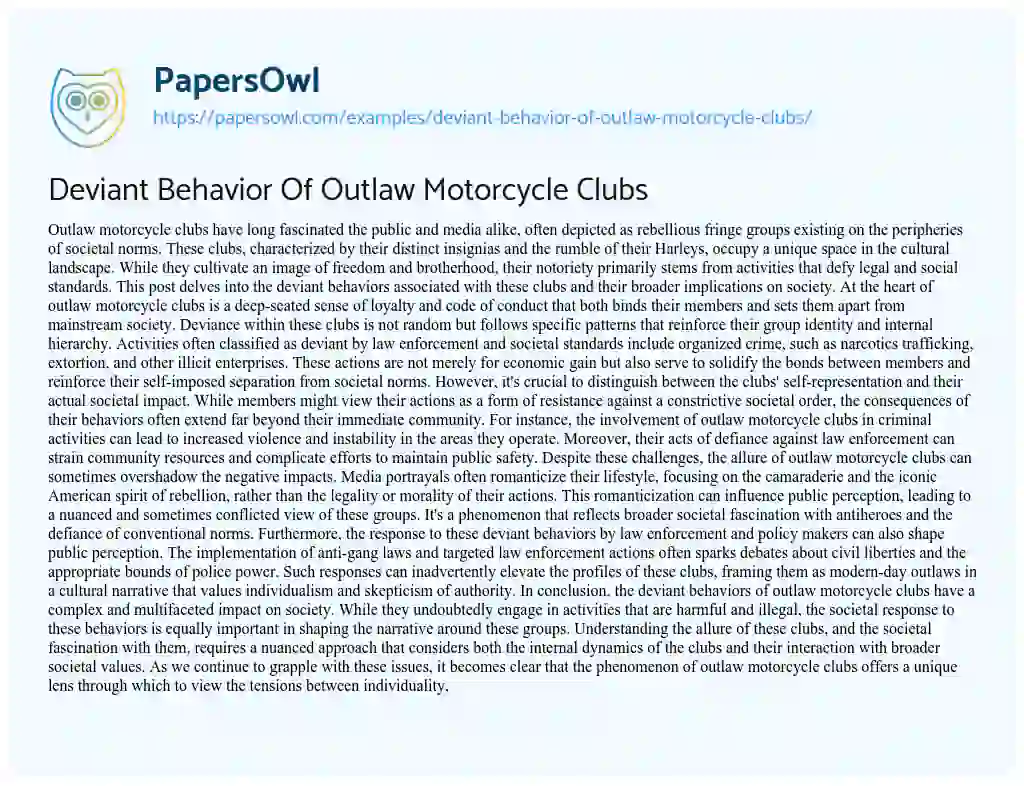 Essay on Deviant Behavior of Outlaw Motorcycle Clubs