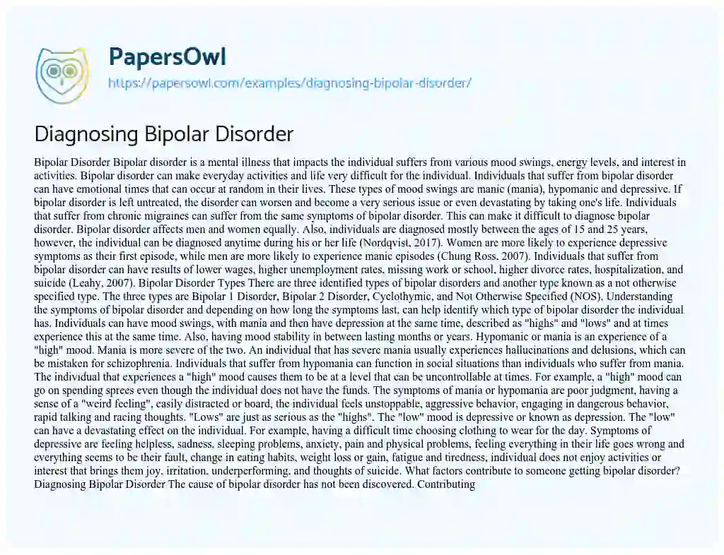 Essay on Diagnosing Bipolar Disorder