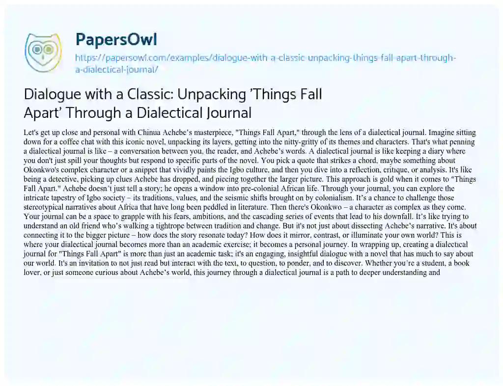Essay on Dialogue with a Classic: Unpacking ‘Things Fall Apart’ through a Dialectical Journal
