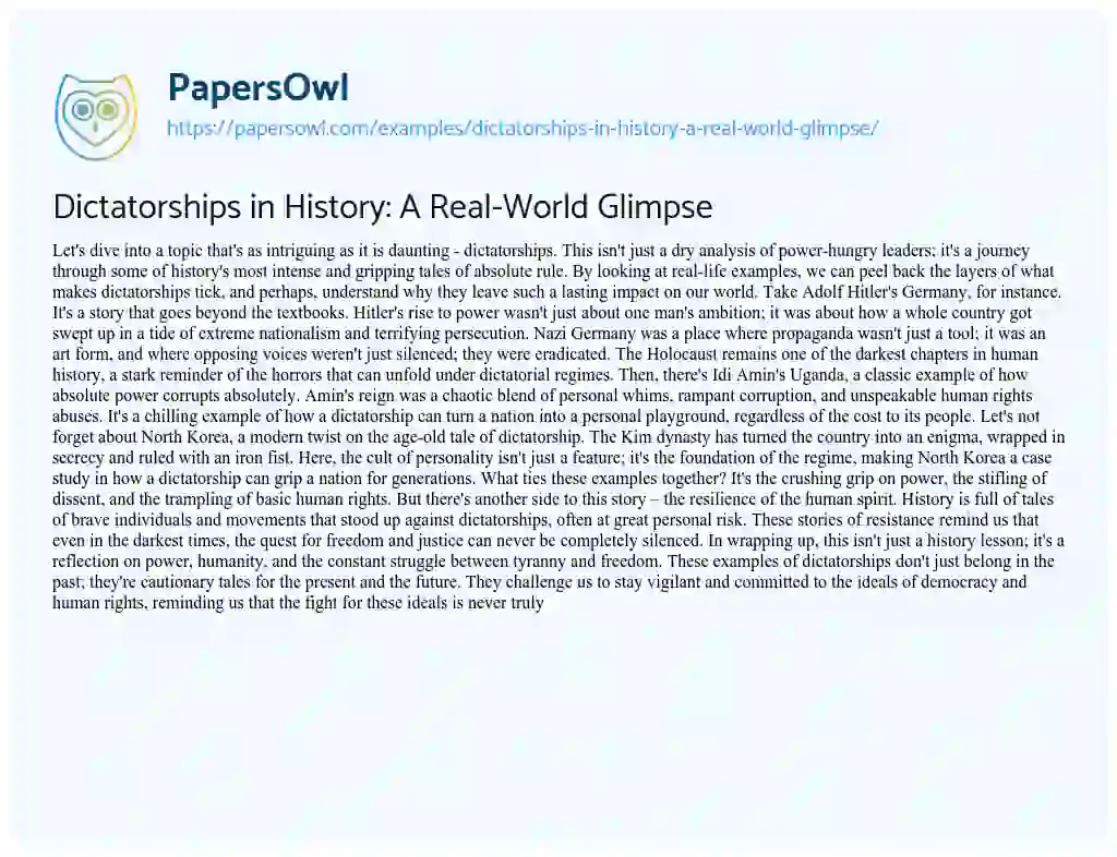 Essay on Dictatorships in History: a Real-World Glimpse