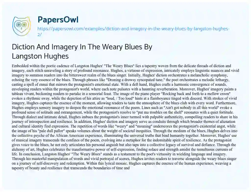 Essay on Diction and Imagery in the Weary Blues by Langston Hughes