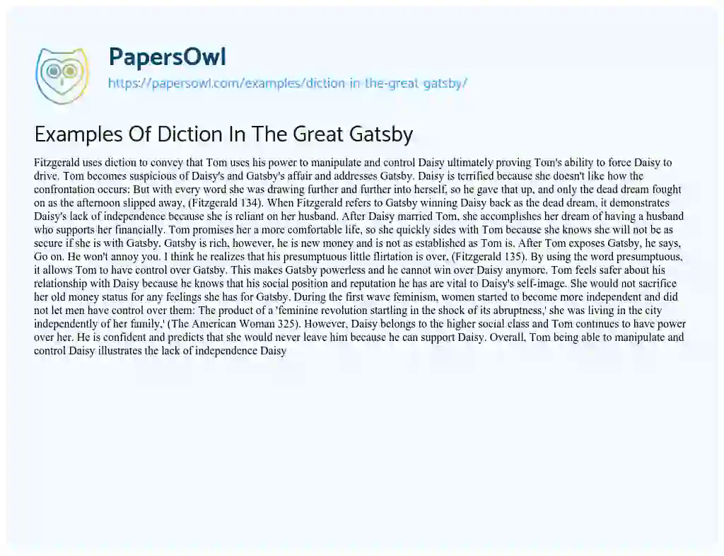 Examples of Diction in the Great Gatsby essay