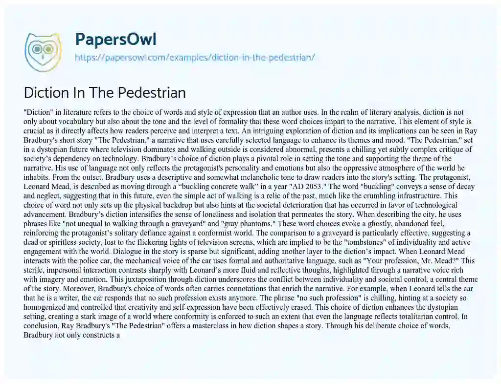 Essay on Diction in the Pedestrian