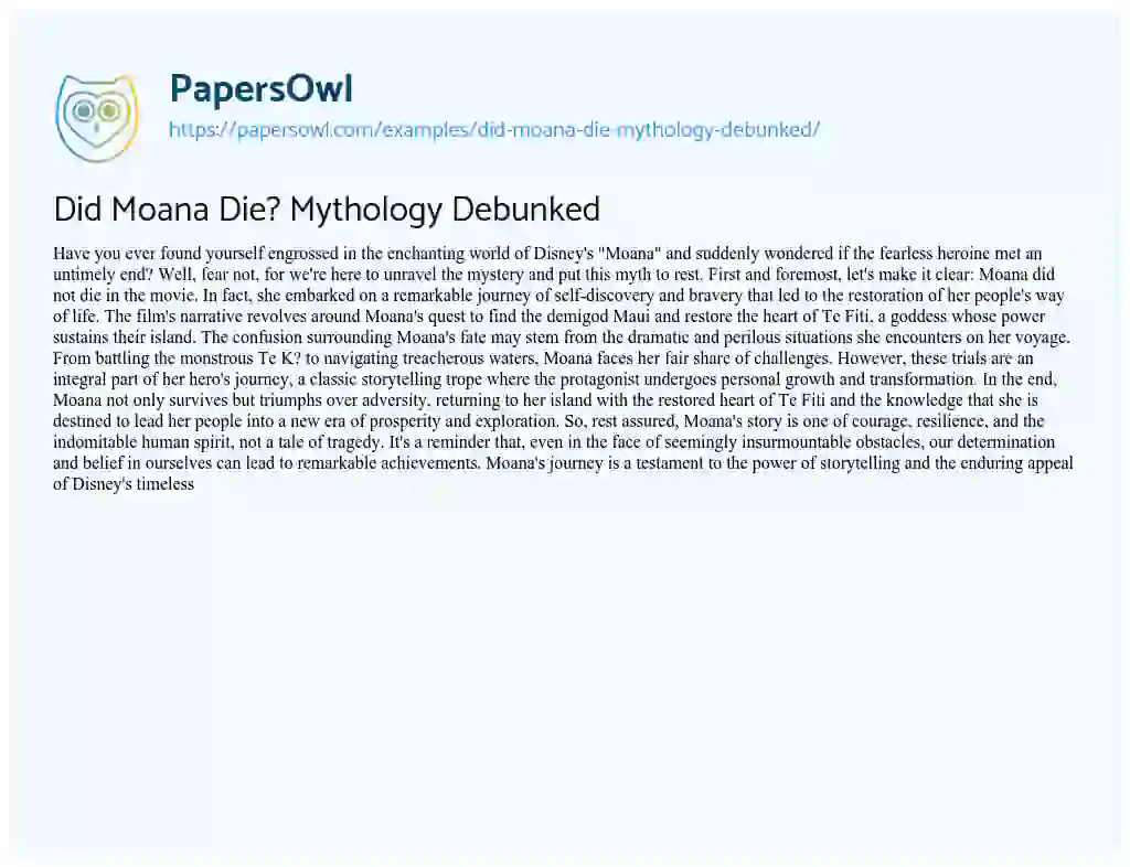 Essay on Did Moana Die? Mythology Debunked