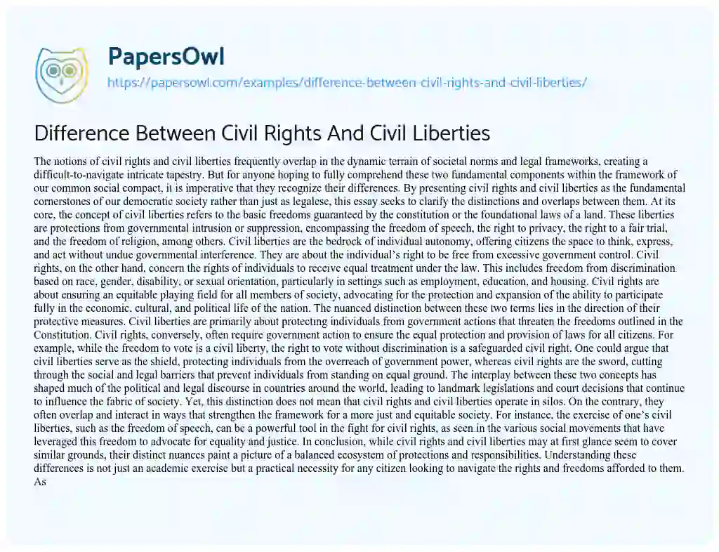Essay on Difference between Civil Rights and Civil Liberties