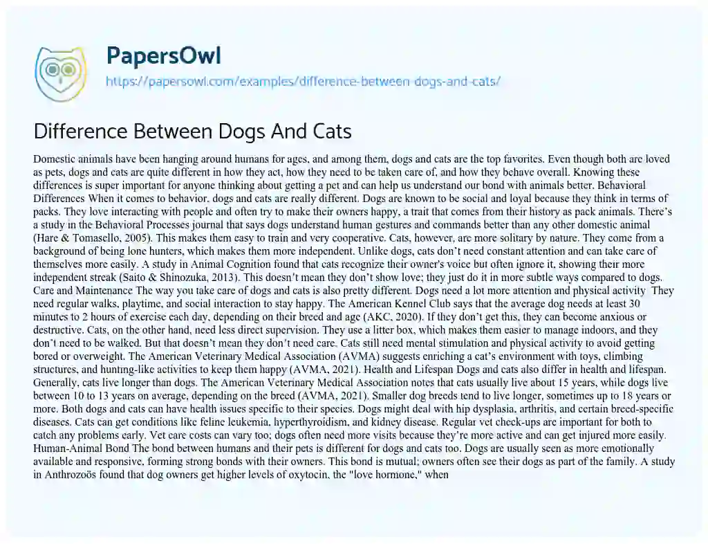 Essay on Difference between Dogs and Cats