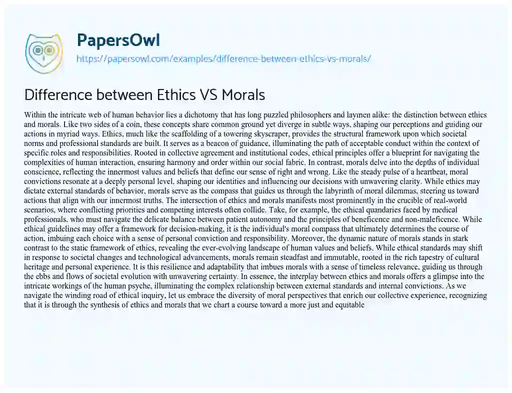 Essay on Difference between Ethics VS Morals