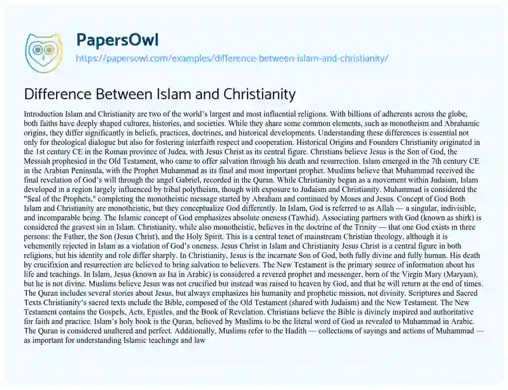 Essay on Difference Between Islam and Christianity