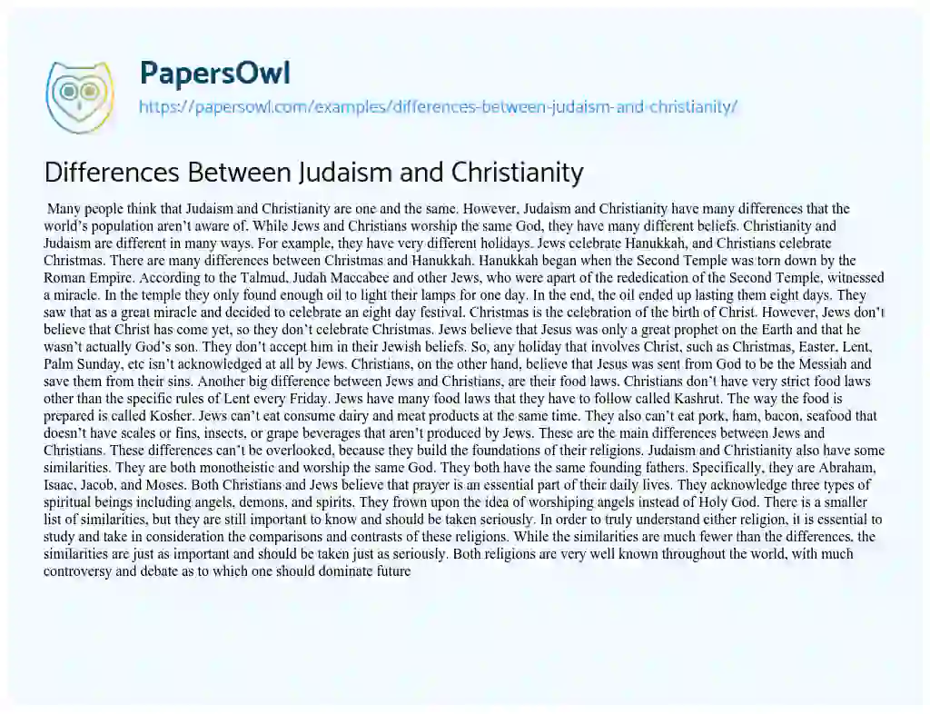 Essay on Differences between Judaism and Christianity