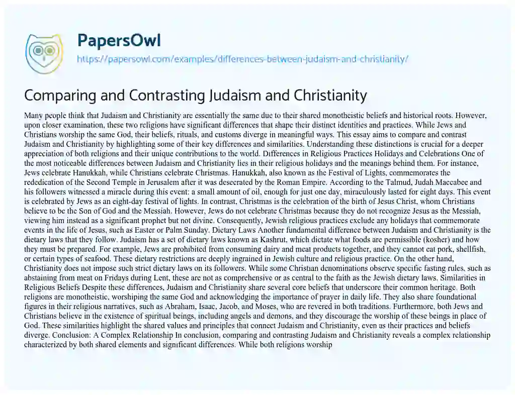 judaism and christianity similarities essay