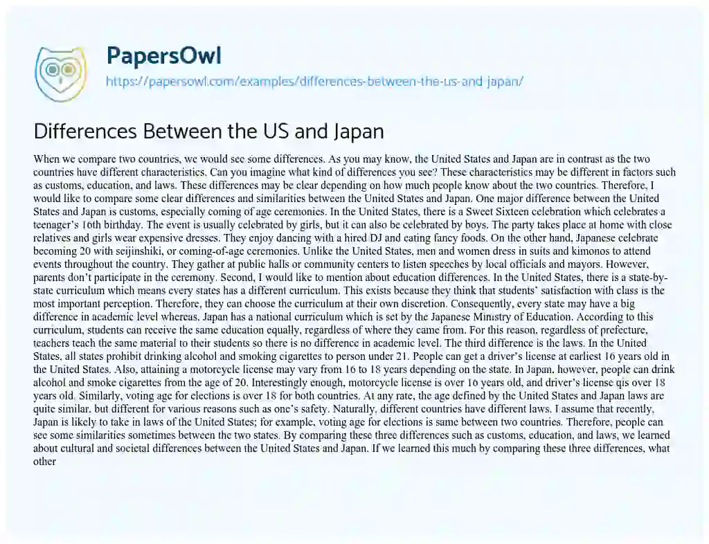 Essay on Differences between the US and Japan