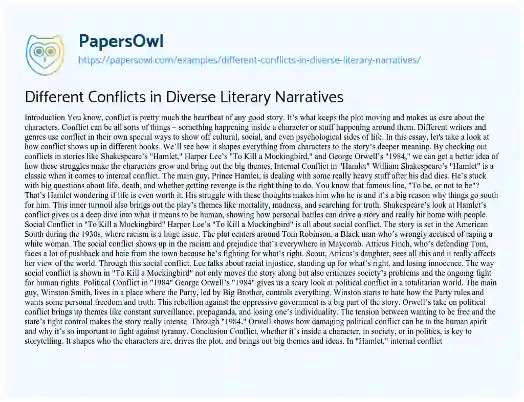 Essay on Different Conflicts in Diverse Literary Narratives