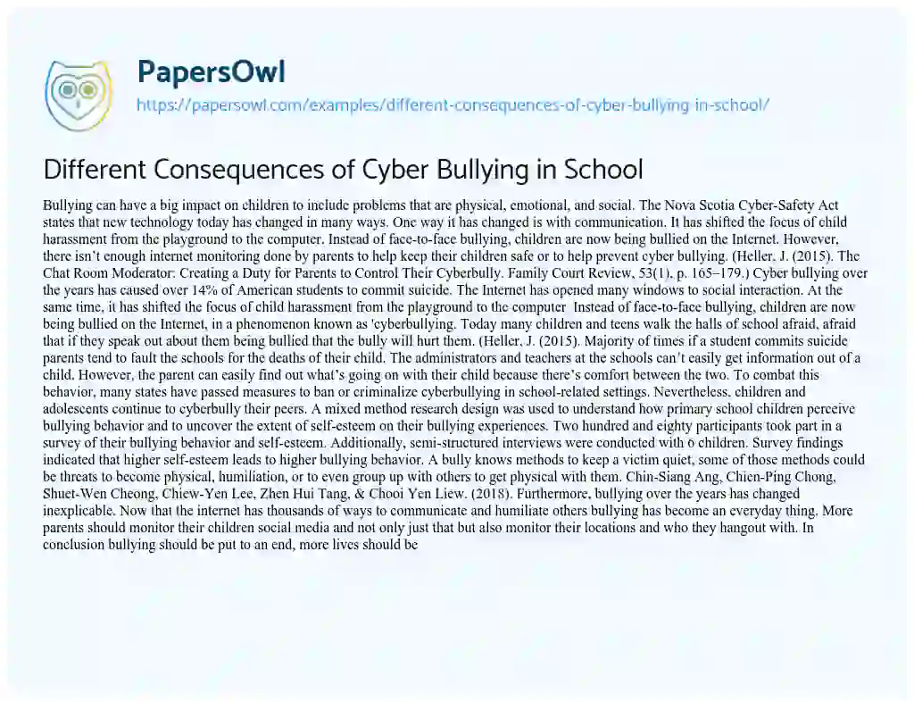 Essay on Different Consequences of Cyber Bullying in School