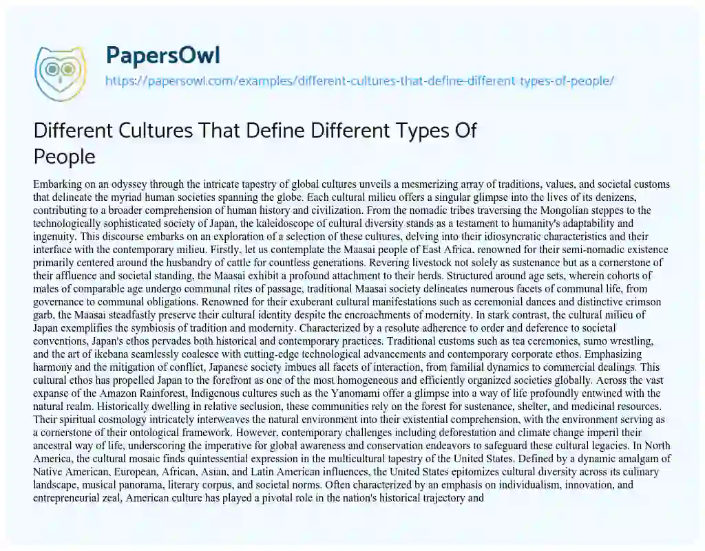 Essay on Different Cultures that Define Different Types of People