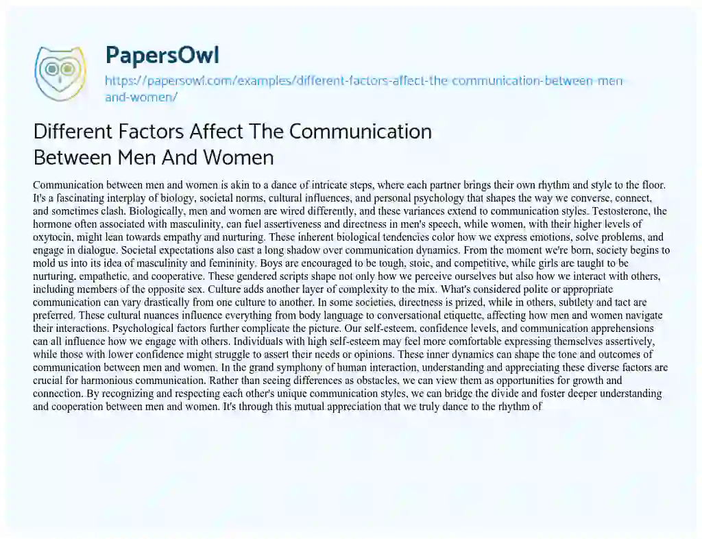 Essay on Different Factors Affect the Communication between Men and Women