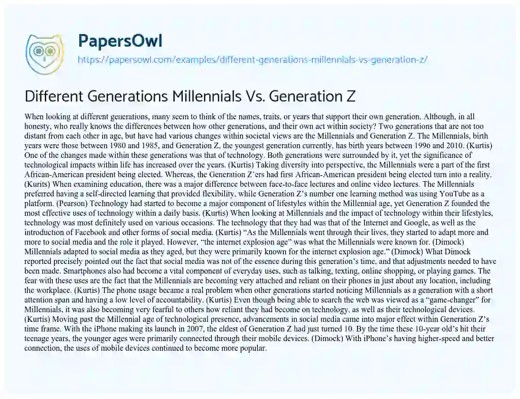 Essay on Different Generations Millennials Vs. Generation Z
