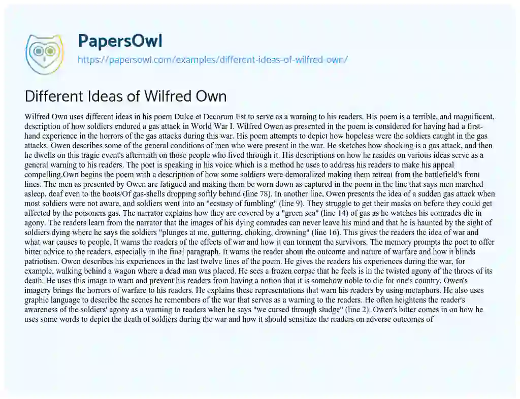 Essay on Different Ideas of Wilfred own