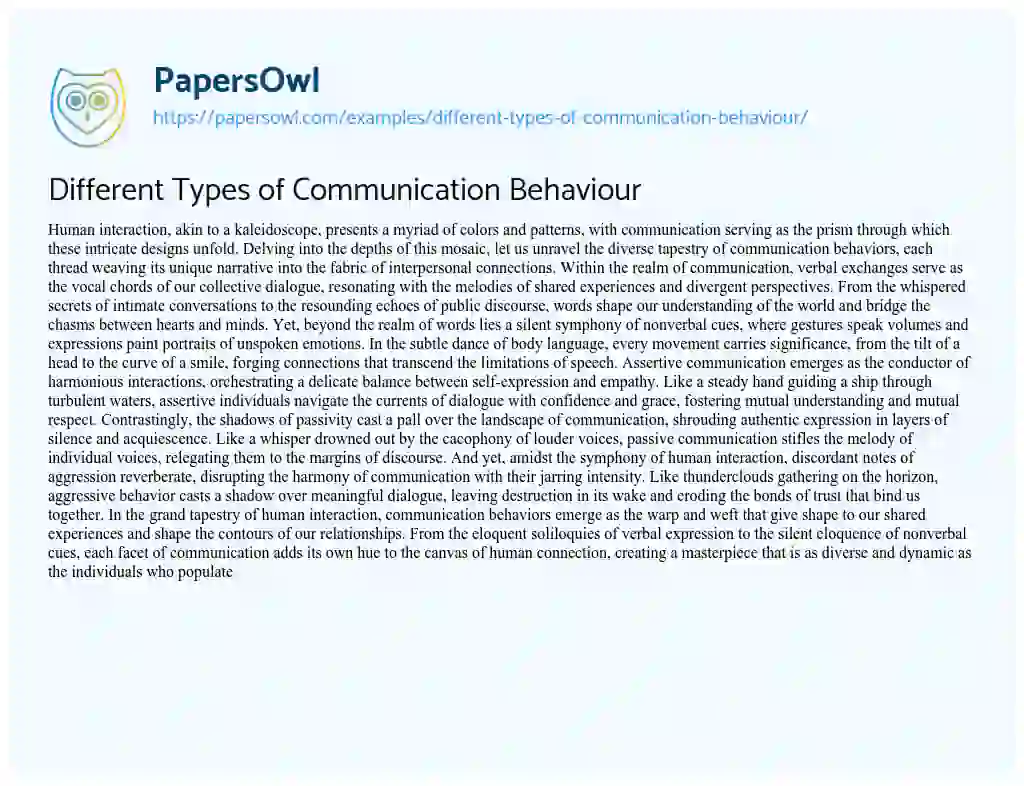 Essay on Different Types of Communication Behaviour