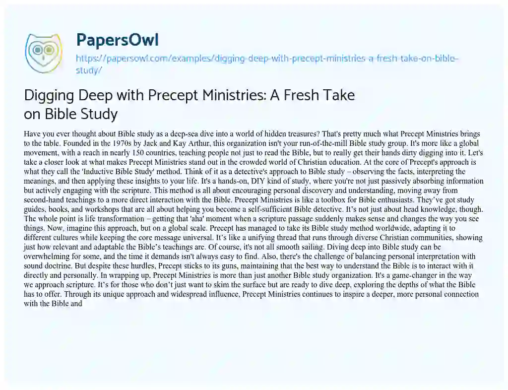 Essay on Digging Deep with Precept Ministries: a Fresh Take on Bible Study