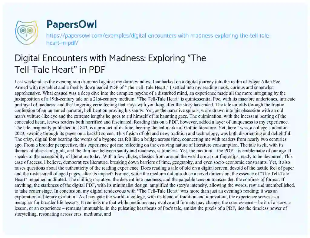Essay on Digital Encounters with Madness: Exploring “The Tell-Tale Heart” in PDF