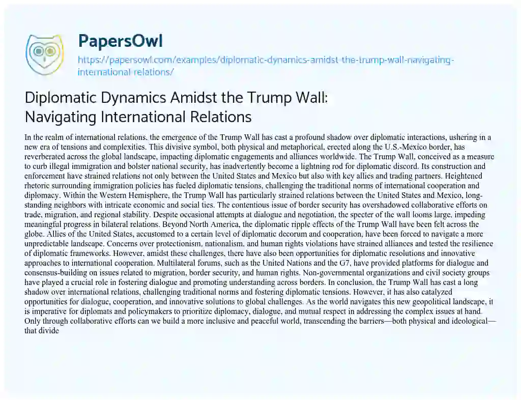 Essay on Diplomatic Dynamics Amidst the Trump Wall: Navigating International Relations