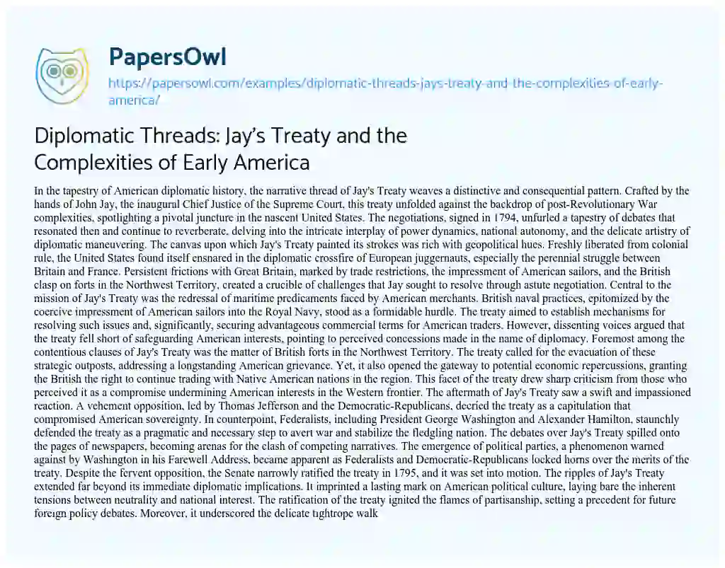 Diplomatic Threads: Jay's Treaty and the Complexities of Early America ...