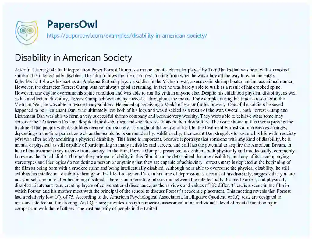 Essay on Disability in American Society