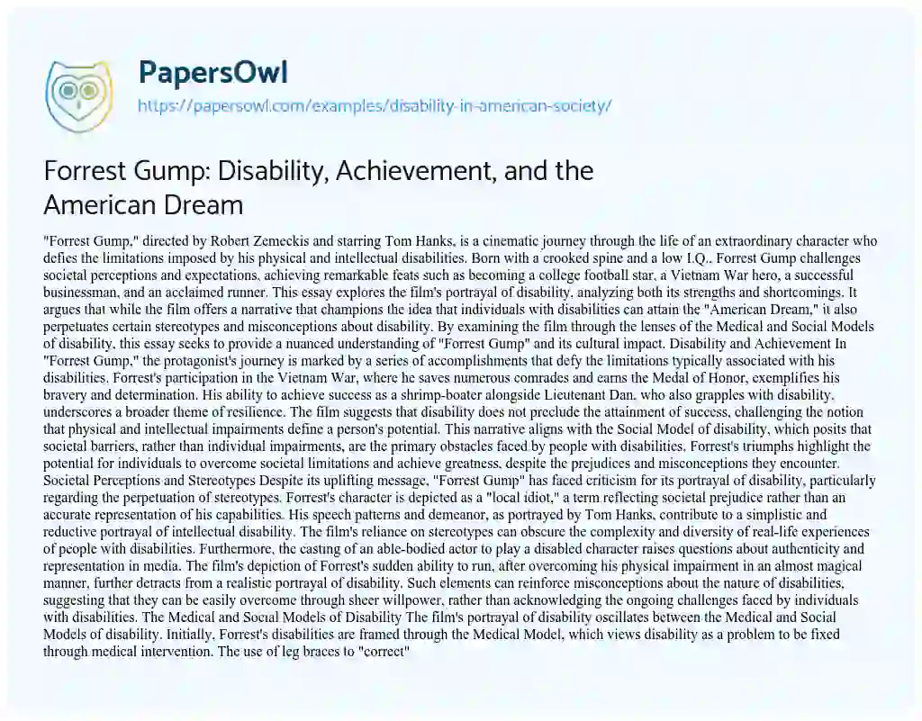 Essay on Disability in American Society