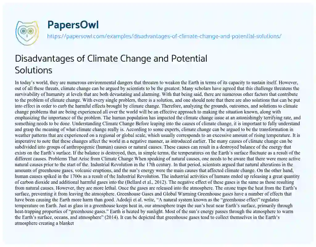 Essay on Disadvantages of Climate Change and Potential Solutions
