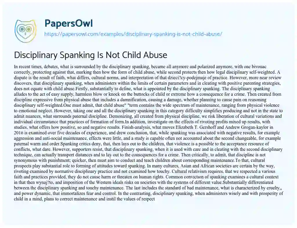 Essay on Disciplinary Spanking is not Child Abuse