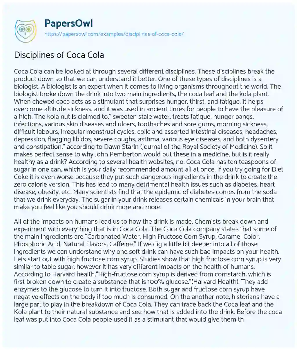Essay on Disciplines of Coca Cola