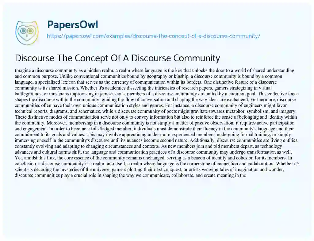 Essay on Discourse the Concept of a Discourse Community