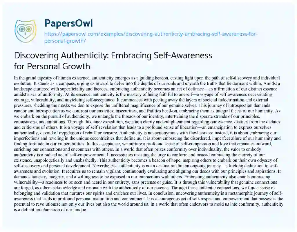 Essay on Discovering Authenticity: Embracing Self-Awareness for Personal Growth