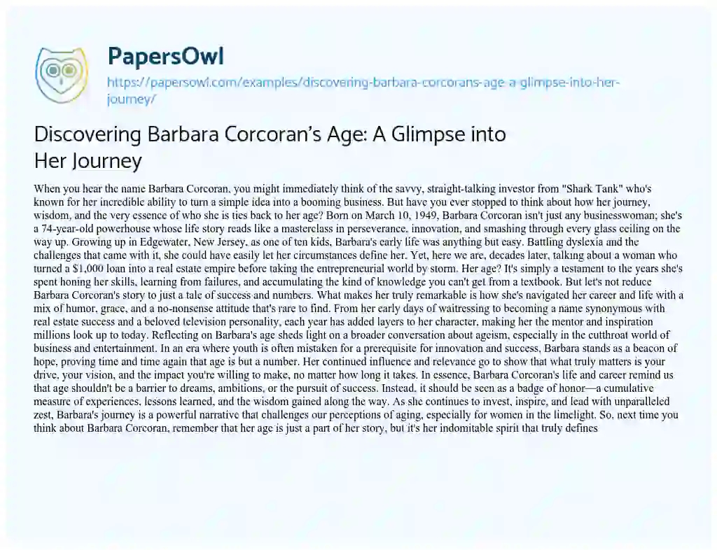 Essay on Discovering Barbara Corcoran’s Age: a Glimpse into her Journey