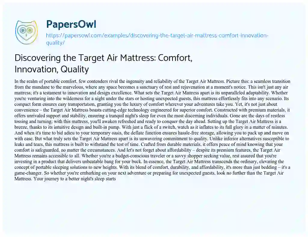 Essay on Discovering the Target Air Mattress: Comfort, Innovation, Quality