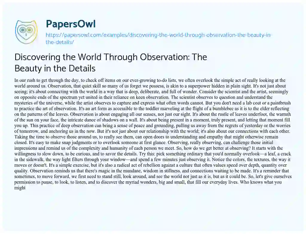 Essay on Discovering the World through Observation: the Beauty in the Details