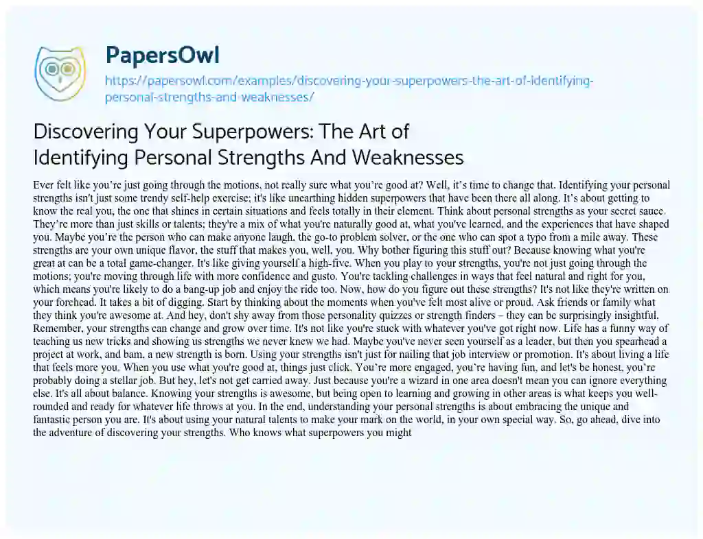 Essay on Discovering your Superpowers: the Art of Identifying Personal Strengths and Weaknesses