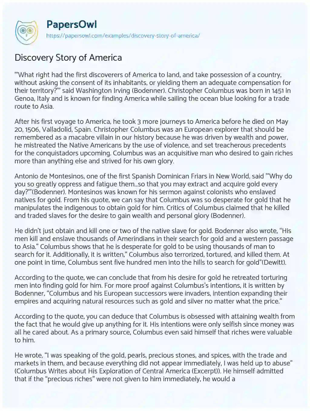 Essay on Discovery Story of America