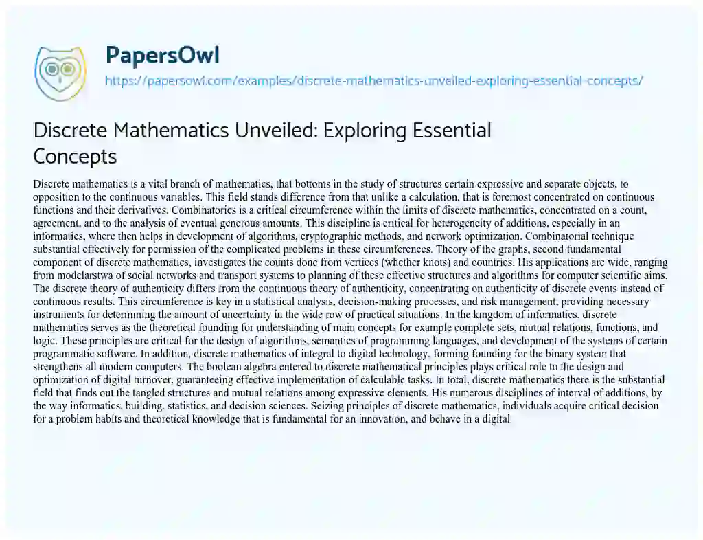 Essay on Discrete Mathematics Unveiled: Exploring Essential Concepts