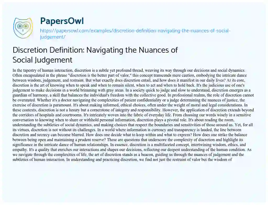 Essay on Discretion Definition: Navigating the Nuances of Social Judgement