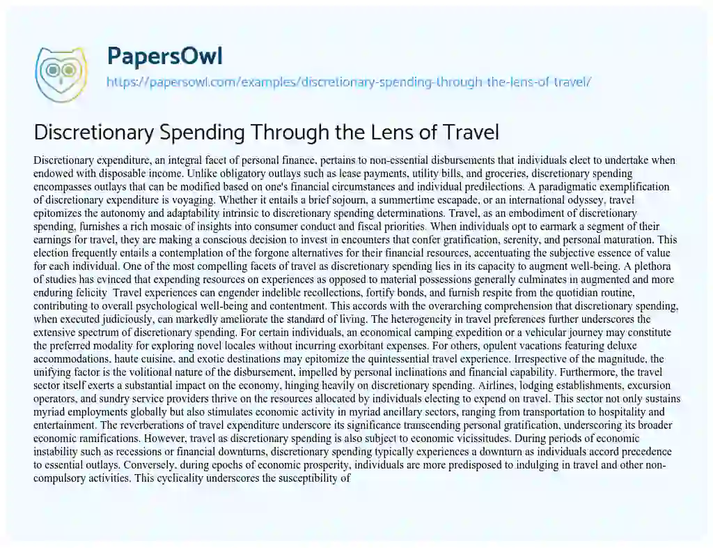 Essay on Discretionary Spending through the Lens of Travel