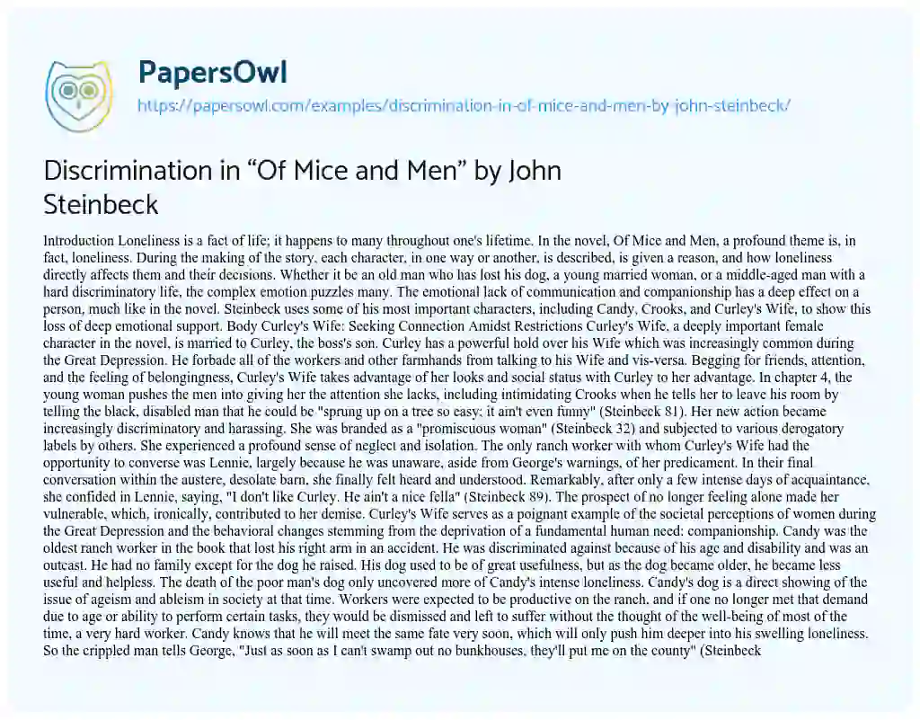 Essay on Discrimination in “Of Mice and Men” by John Steinbeck