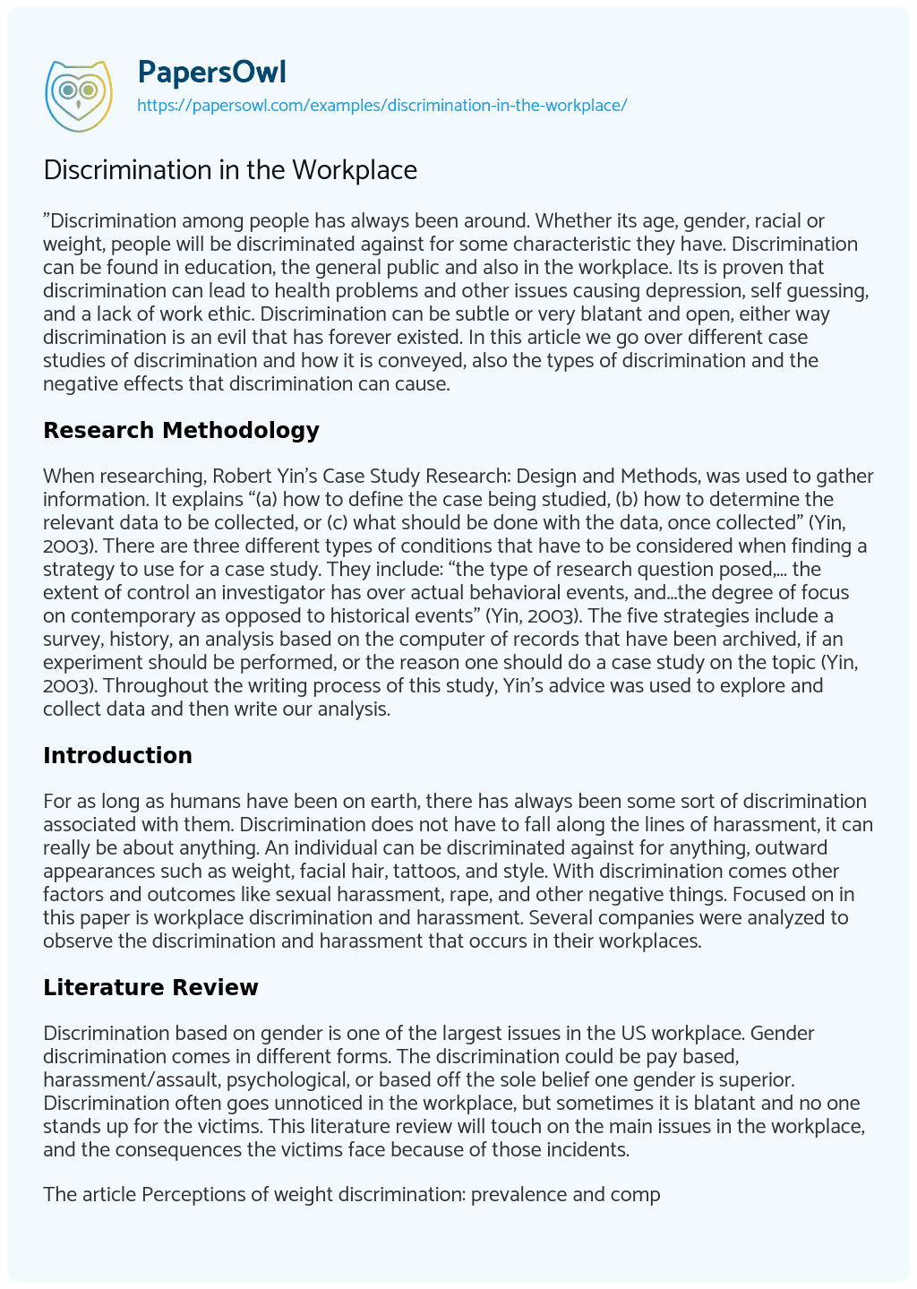 essay discrimination in workplace