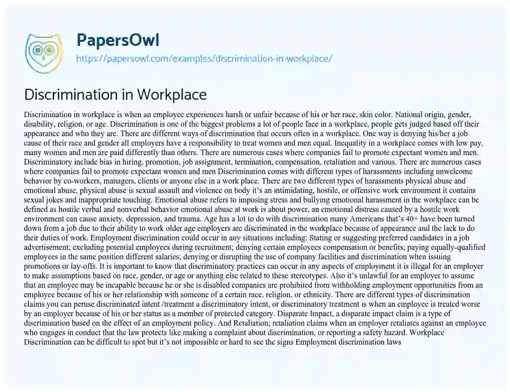 Essay on Discrimination in Workplace
