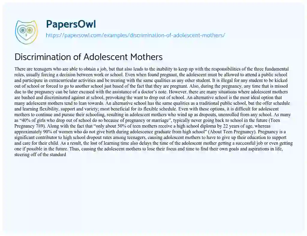 Discrimination of Adolescent Mothers essay