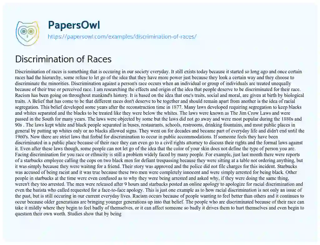 Discrimination of Races essay