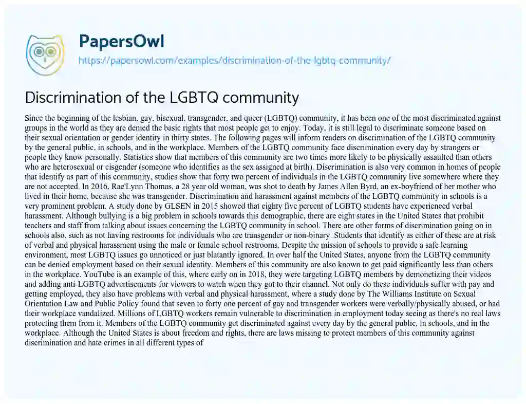 Essay on Discrimination of the LGBTQ Community
