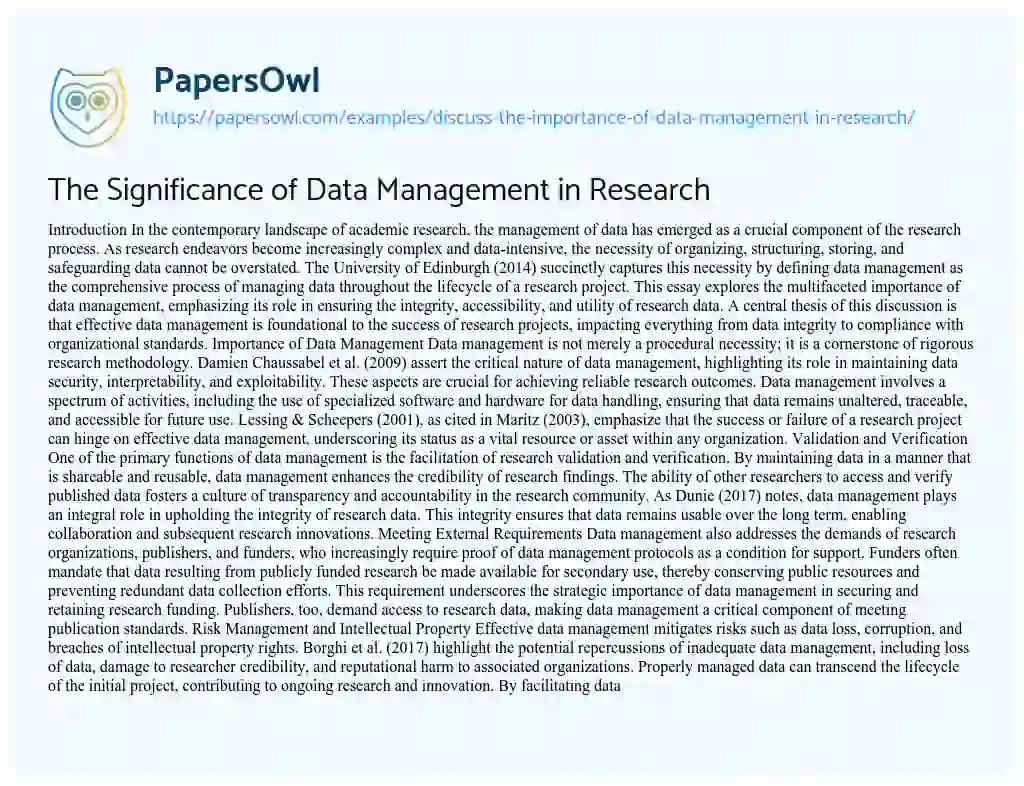 Essay on Discuss the Importance of Data Management in Research